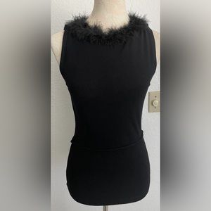 Cezanne Sleeveless Top For Women With Feathery Round Neckline. Black Sz.On Tag L